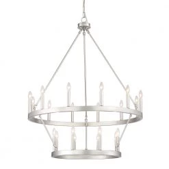 Farmhouse Vintage 20-Light Antique Silver Candle Style Octagonal Wagon Wheel Chandelier in Silver by Tatahance