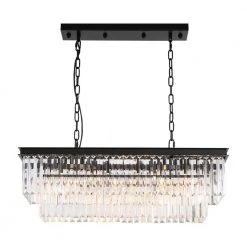 32 in. Modern Black 6-Light Crystal Chandelier Rectangle 2-Tier Pendant Light Fixtures for Dining Room by SILJOY