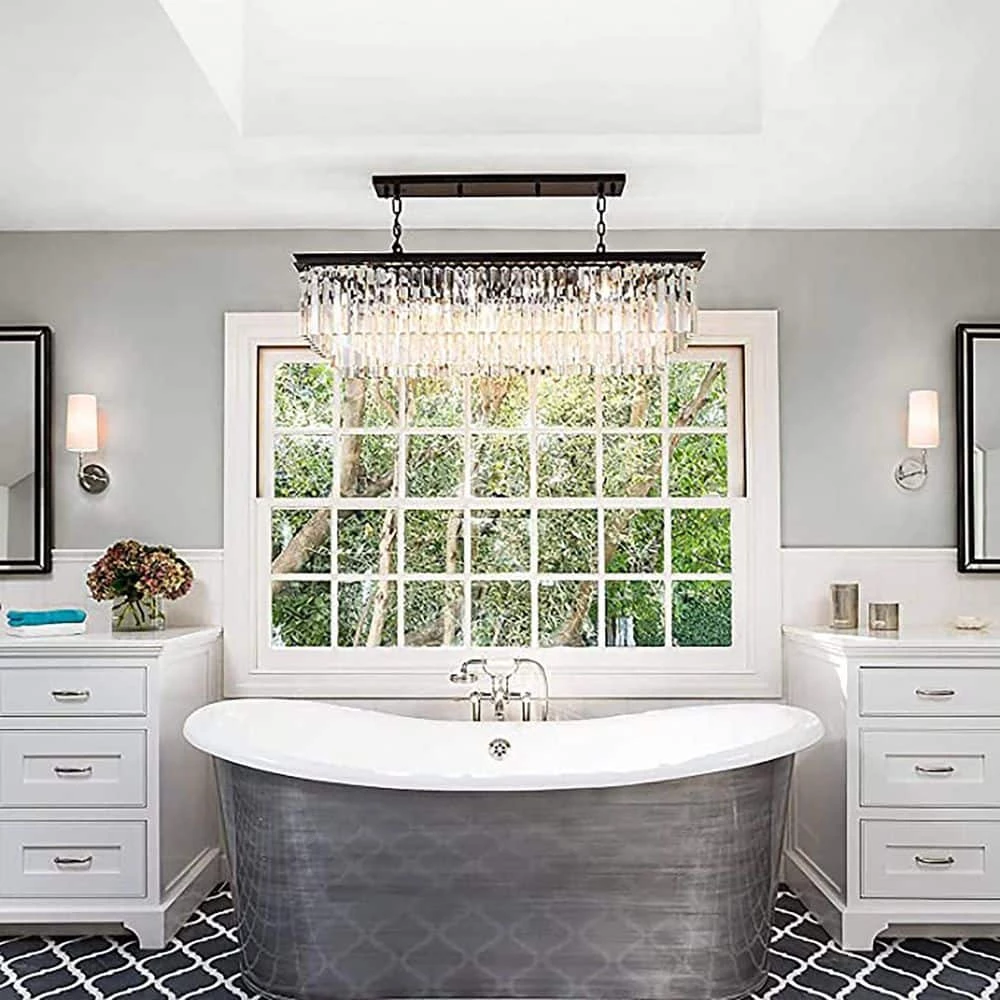 40 in. Modern Crystal Chandelier 7-Light Black Rectangle 2-Tier Island Pendant Lighting For Dining Room by SILJOY - Image 6