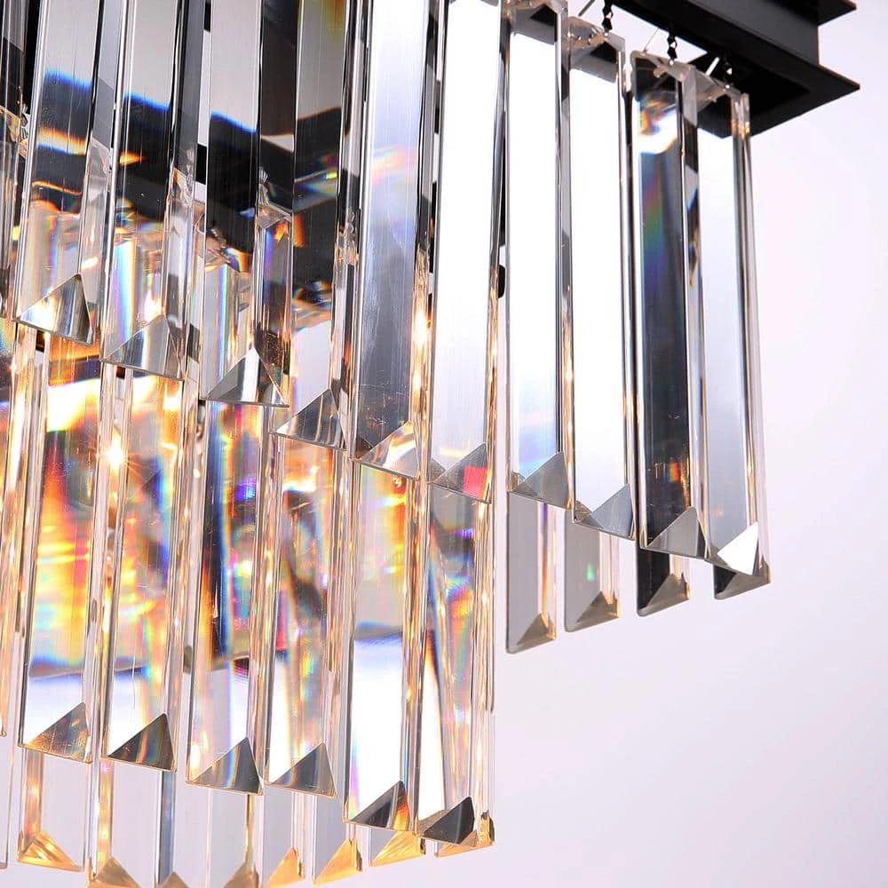 40 in. Modern Crystal Chandelier 7-Light Black Rectangle 2-Tier Island Pendant Lighting For Dining Room by SILJOY - Image 8