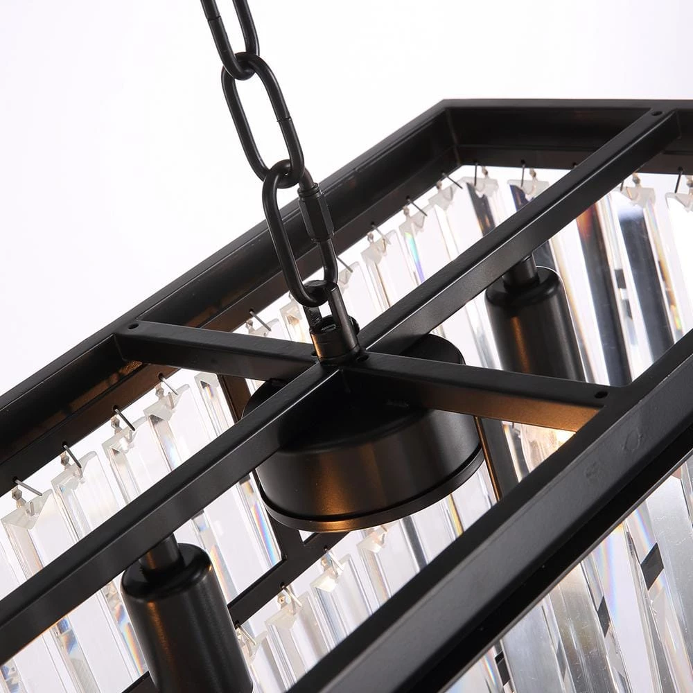 40 in. Modern Crystal Chandelier 7-Light Black Rectangle 2-Tier Island Pendant Lighting For Dining Room by SILJOY - Image 7