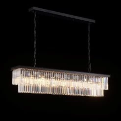 47 in. Modern Crystal Chandelier 8-Light Black Rectangle 2-Tier kitchen Island Pendent Lighting by SILJOY