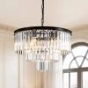 3-Tier Black and Clear Crystal Chandelier 20 in.6-Light Modern Kitchen Island Dining Table Pendant Light Fixtures by SILJOY