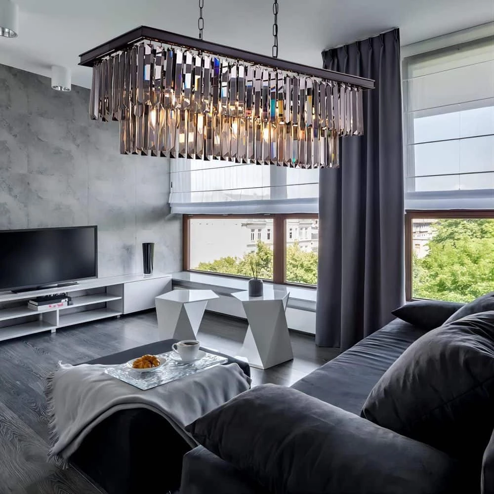 32 in.5-Light Smoke Crystal Chandelier Mid-century Contemporary Living Room Black Pendant Light Fixtures by SILJOY - Image 10