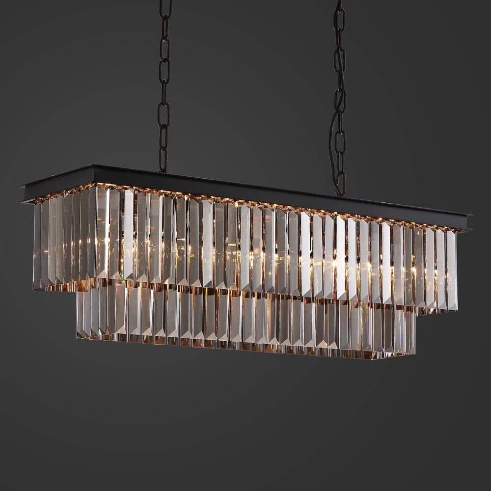 32 in.5-Light Smoke Crystal Chandelier Mid-century Contemporary Living Room Black Pendant Light Fixtures by SILJOY