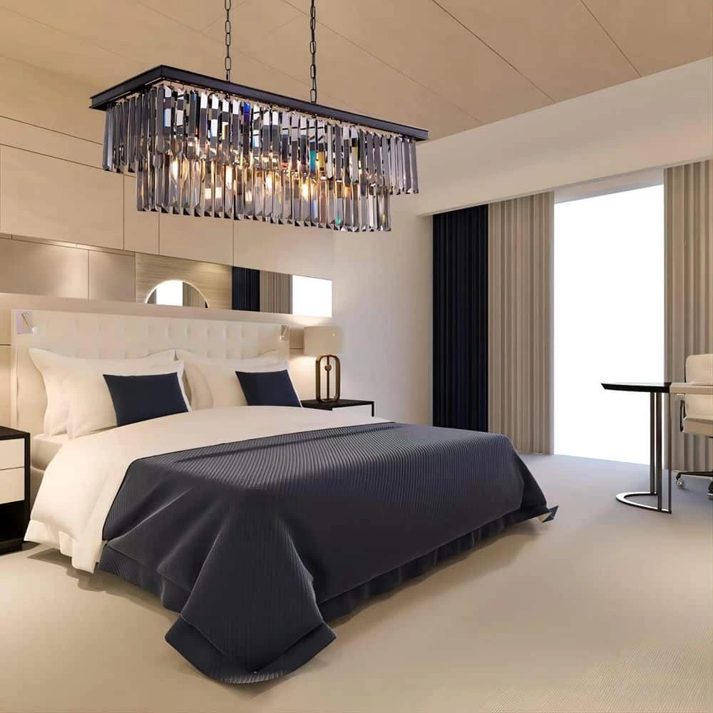 32 in.5-Light Smoke Crystal Chandelier Mid-century Contemporary Living Room Black Pendant Light Fixtures by SILJOY - Image 9