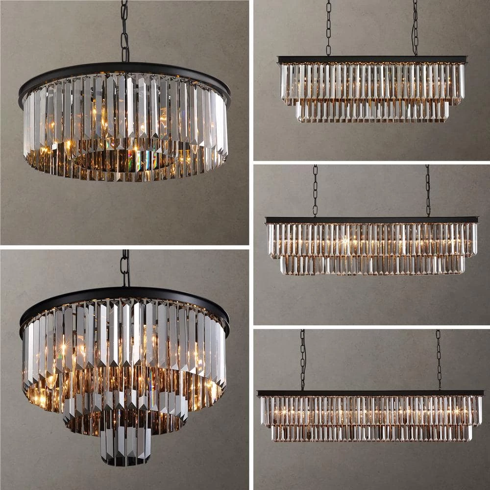 32 in.5-Light Smoke Crystal Chandelier Mid-century Contemporary Living Room Black Pendant Light Fixtures by SILJOY - Image 3