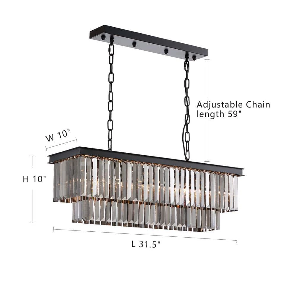 32 in.5-Light Smoke Crystal Chandelier Mid-century Contemporary Living Room Black Pendant Light Fixtures by SILJOY - Image 4