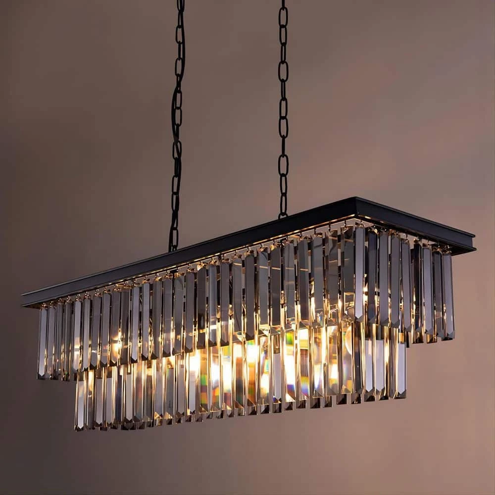 32 in.5-Light Smoke Crystal Chandelier Mid-century Contemporary Living Room Black Pendant Light Fixtures by SILJOY - Image 8
