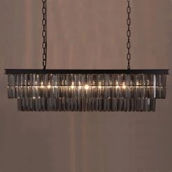 40 in. 7-Light Black and Smoked Modern Contemporary Crystal Chandelier Kitchen Island Pendant Lighting by SILJOY