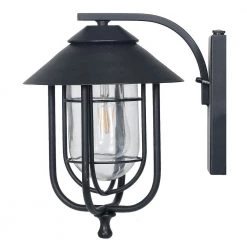 1-Light Black Integrated LED Outdoor Round Wall Sconce with Dusk to Dawn Sensor by Honeywell