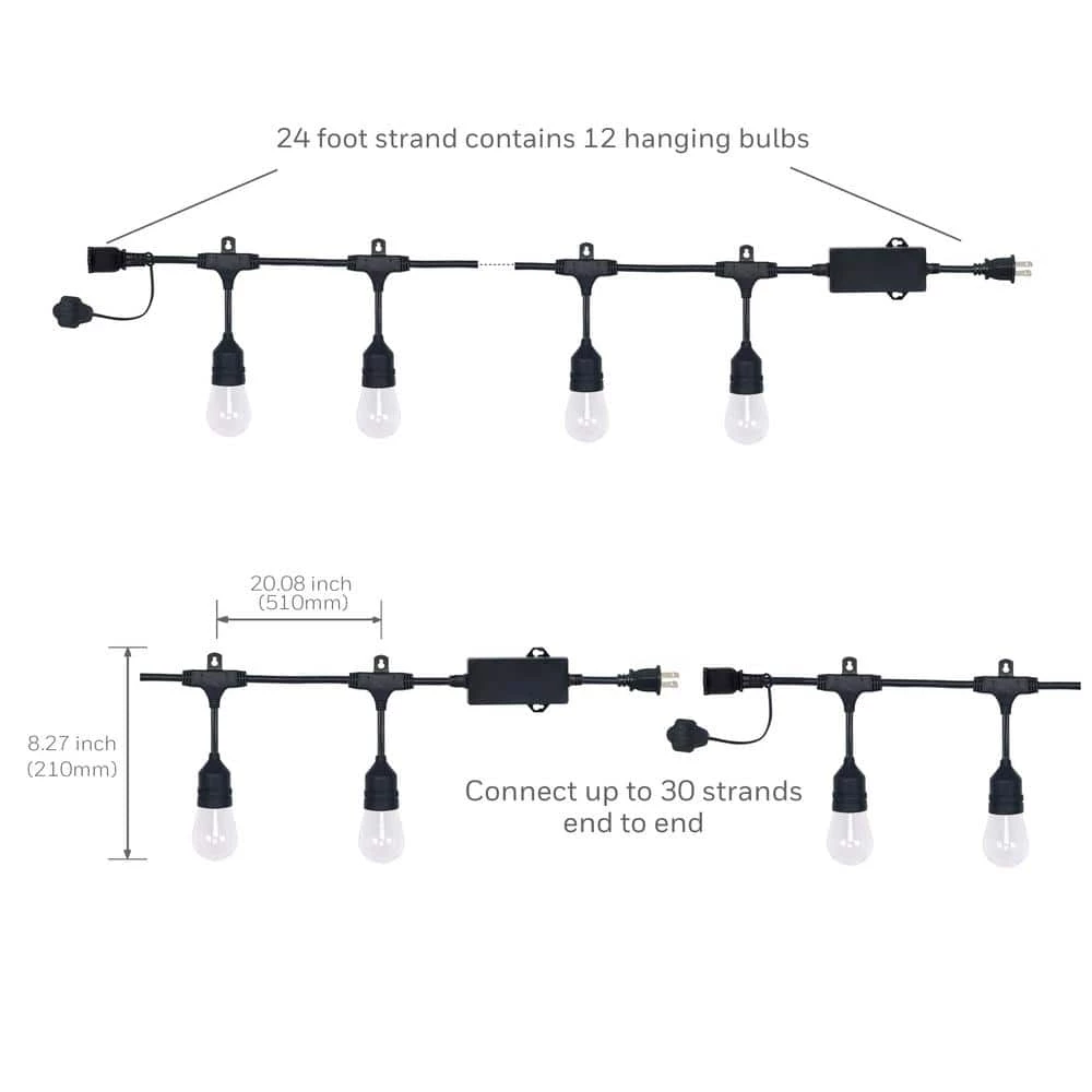 12-Light 24 ft. Indoor/Outdoor Plug-In A-Shape Bulb LED String Light by Honeywell - Image 3
