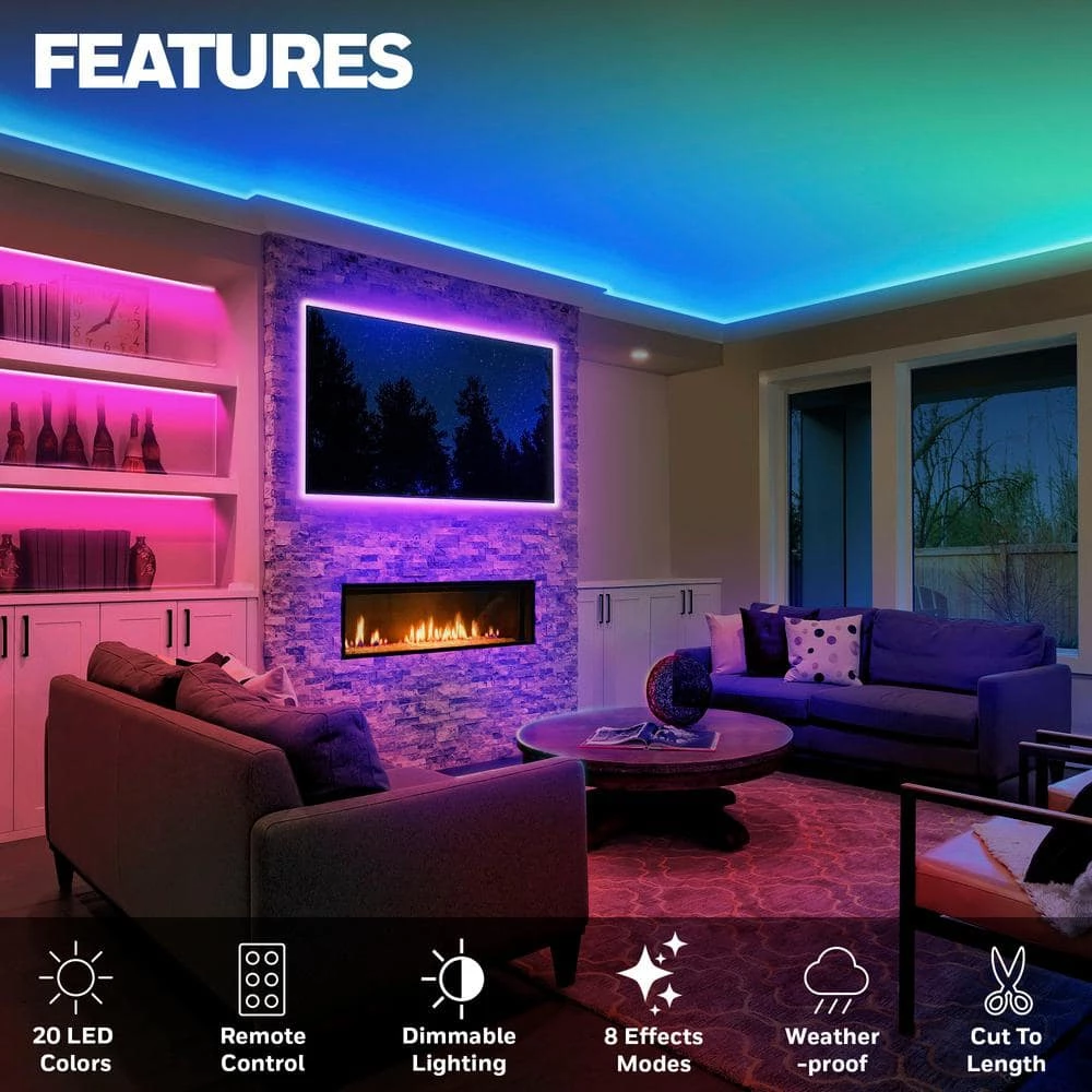 13.2 ft. Weatherproof 20-Color LED RGB Under Cabinet Light Strip for Indoor and Outdoor Use, with Remote Control by Honeywell - Image 2