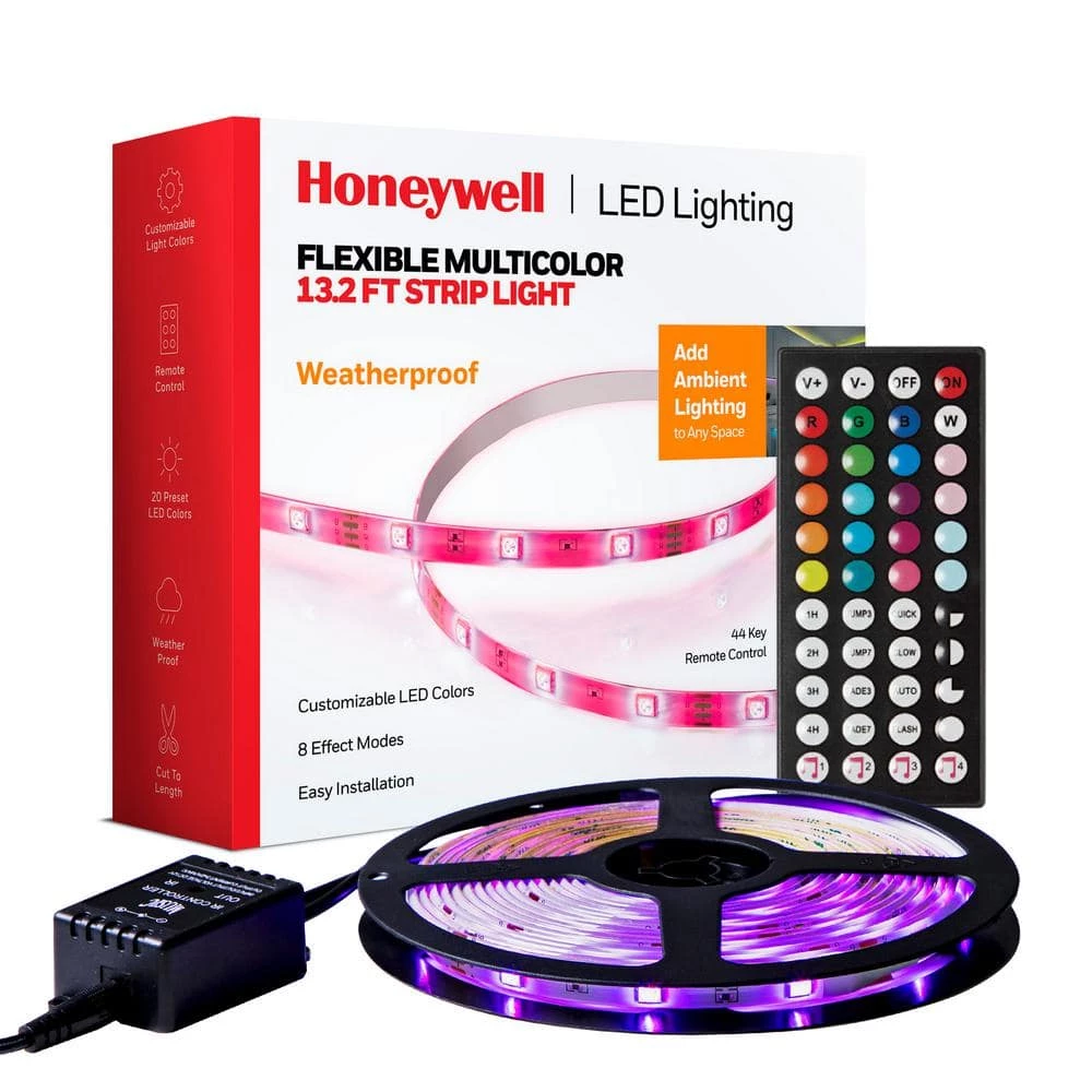 13.2 ft. Weatherproof 20-Color LED RGB Under Cabinet Light Strip for Indoor and Outdoor Use, with Remote Control by Honeywell