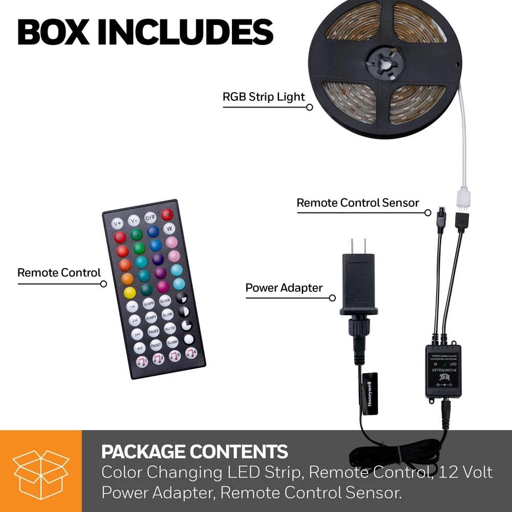 13.2 ft. Weatherproof 20-Color LED RGB Under Cabinet Light Strip for Indoor and Outdoor Use, with Remote Control by Honeywell - Image 9