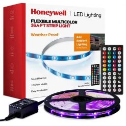 16.4 ft. Weatherproof 20-Color LED RGB Under Cabinet Light Strip for Indoor and Outdoor Use, Remote Control, Music Sync by Honeywell