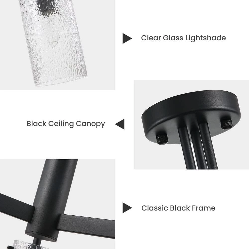 3-Light Modern Matte Black Kitchen Pendant Lighting Contemporary Dining Room Chandelier with Glass Cylinder Shades by SILJOY - Image 5