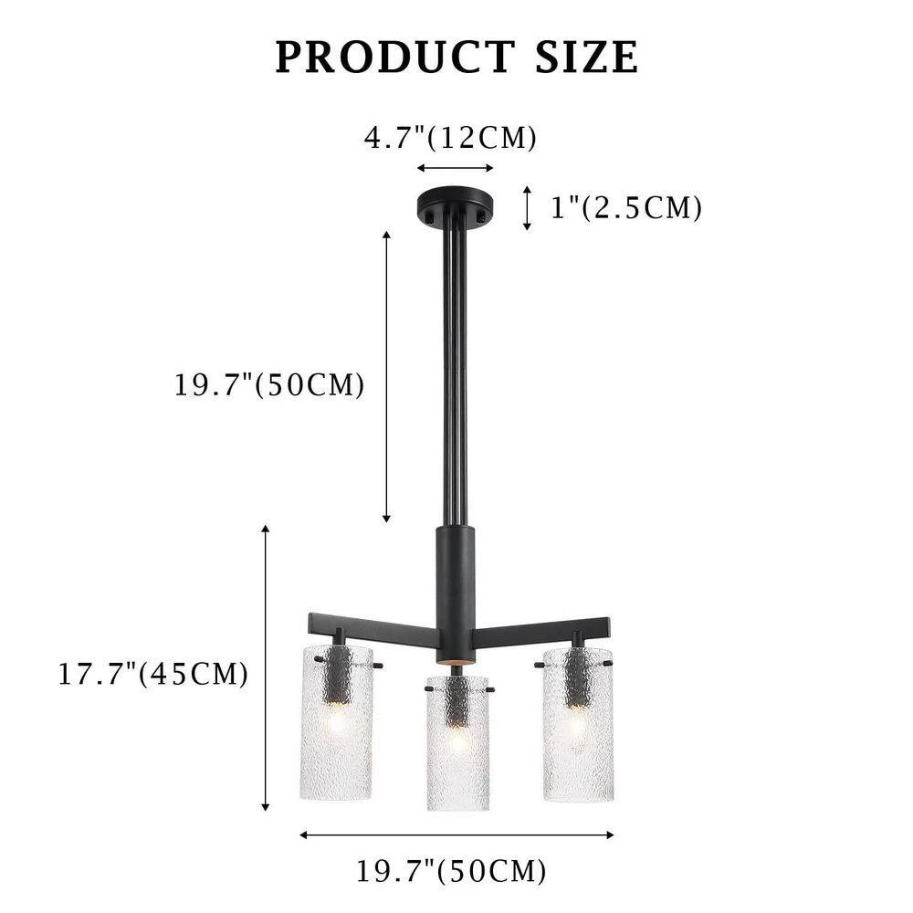 3-Light Modern Matte Black Kitchen Pendant Lighting Contemporary Dining Room Chandelier with Glass Cylinder Shades by SILJOY - Image 4