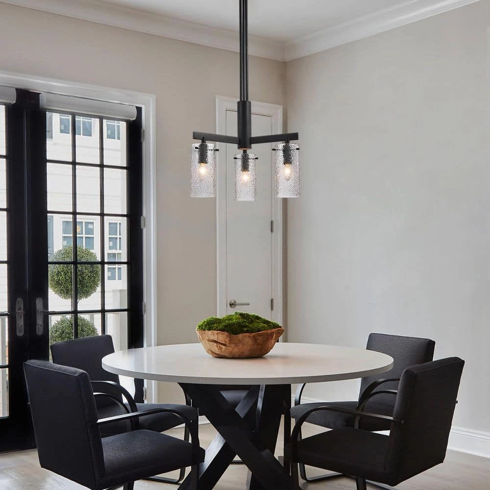 3-Light Modern Matte Black Kitchen Pendant Lighting Contemporary Dining Room Chandelier with Glass Cylinder Shades by SILJOY - Image 8