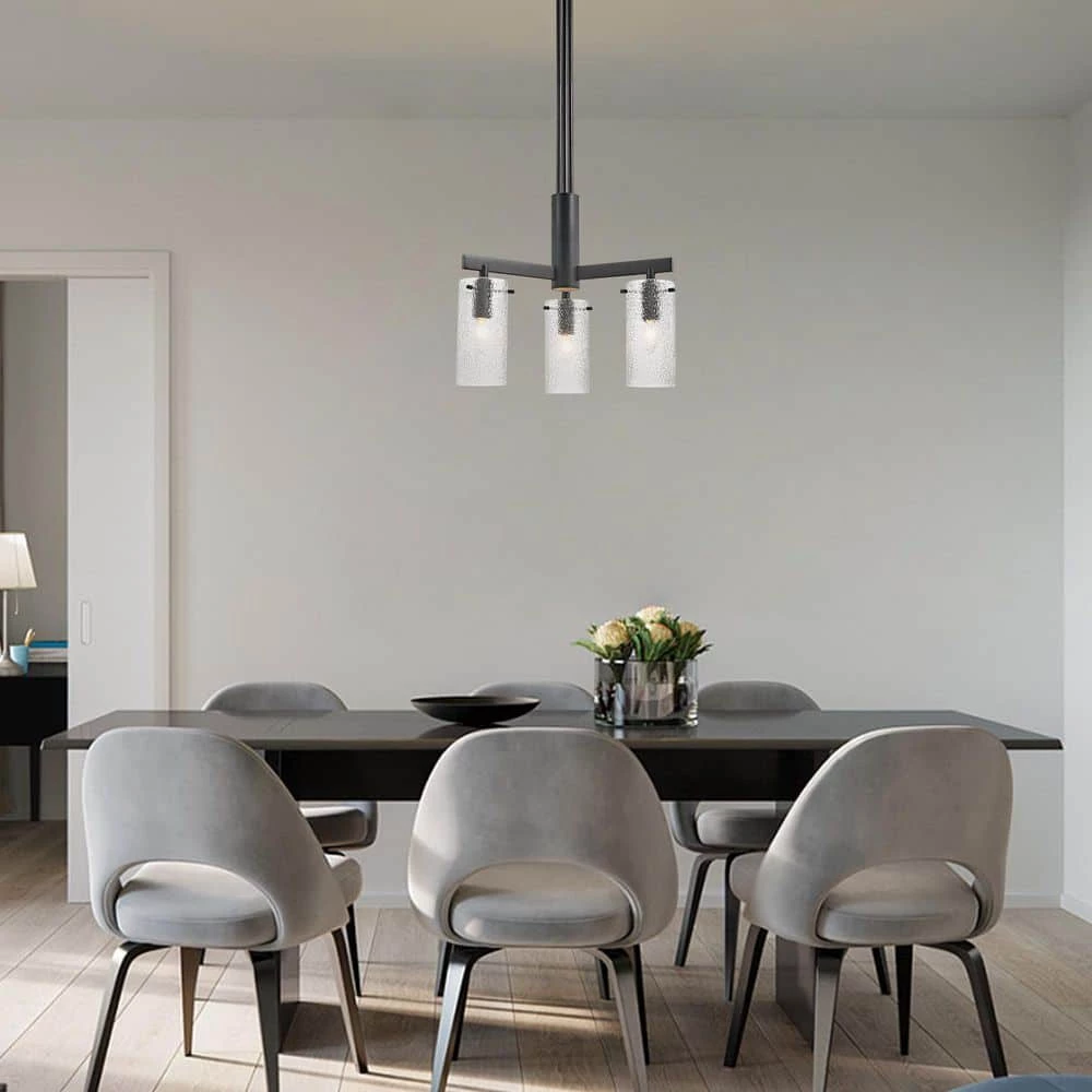 3-Light Modern Matte Black Kitchen Pendant Lighting Contemporary Dining Room Chandelier with Glass Cylinder Shades by SILJOY - Image 3