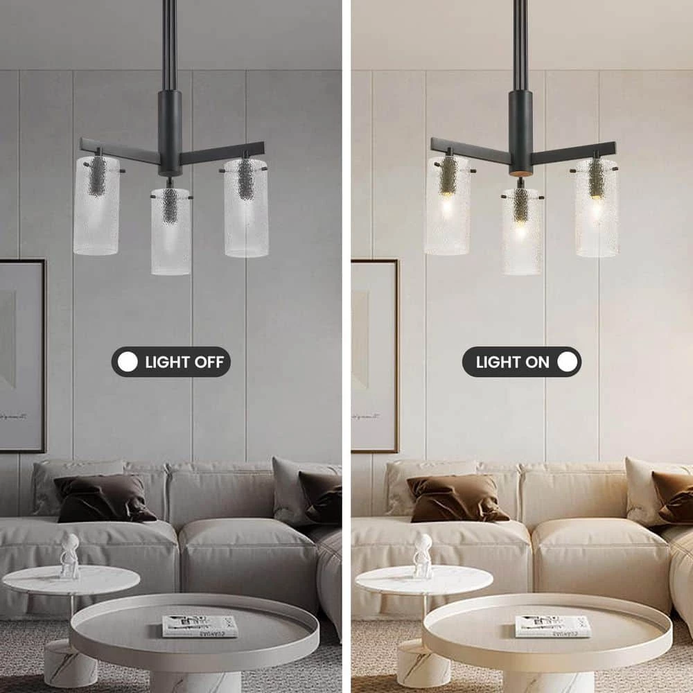3-Light Modern Matte Black Kitchen Pendant Lighting Contemporary Dining Room Chandelier with Glass Cylinder Shades by SILJOY - Image 7
