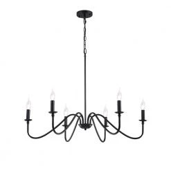 34 in. 6-Light Modern Chandelier Black Candlestick Farmhouse Chandelier Kitchen Island Pendant Lighting by SILJOY