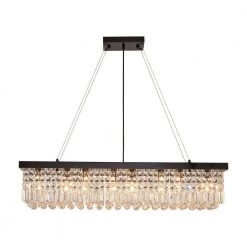 40 in. Modern Crystal Chandelier Black 8-Light Rectangular Island Raindrop Pendant Lighting For Dining Room by SILJOY