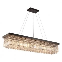 47 in. 10-Light Black Modern Contemporary Crystal Chandelier Rectangular Kitchen Island Pendant Light Fixtures by SILJOY