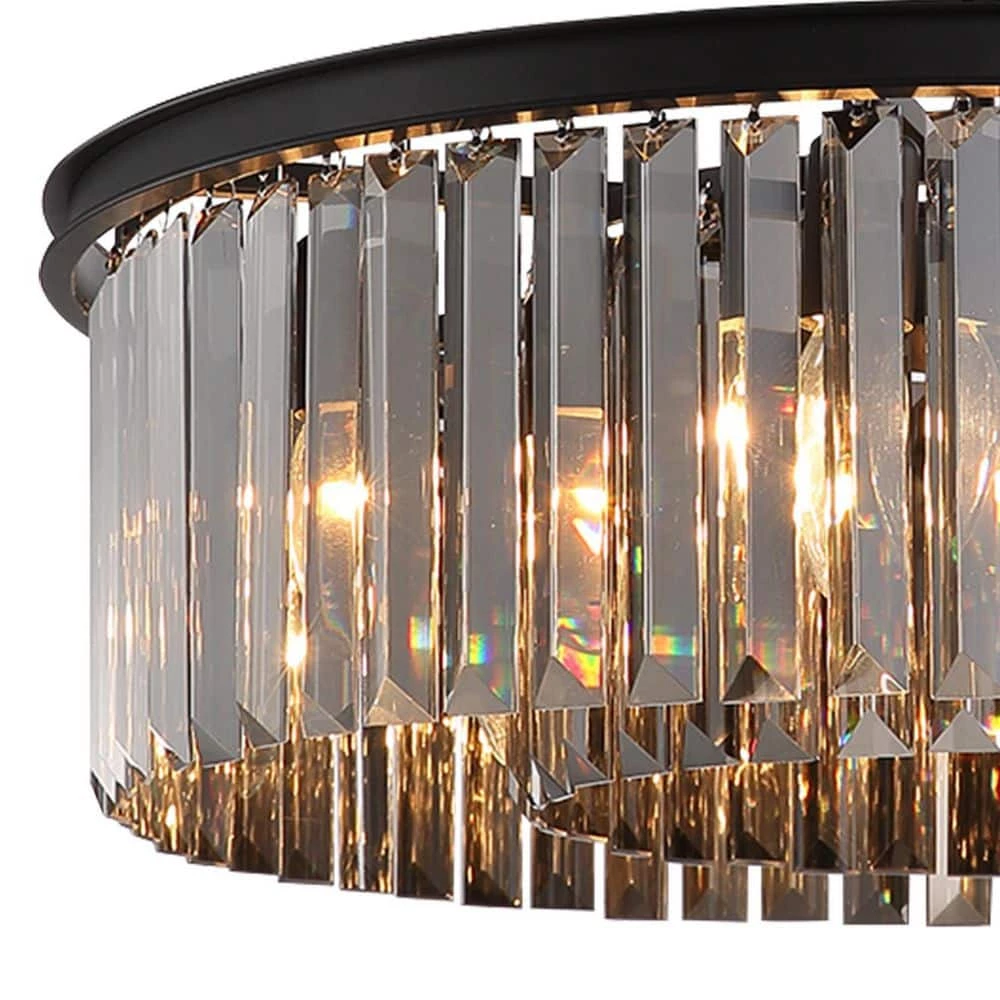 22 in. 6-Light Black Farmhouse Pendant Light Fixtures Crystal Drum Chandelier Dining Room Pendant Lighting by SILJOY - Image 6