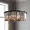 22 in. 6-Light Black Farmhouse Pendant Light Fixtures Crystal Drum Chandelier Dining Room Pendant Lighting by SILJOY