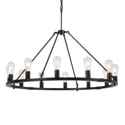40 in. 12-Light Black Modern Chandelier Wagon Wheel Pendant Lighting by SILJOY