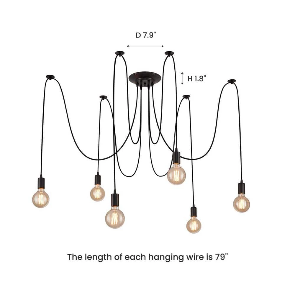 6-Light Black Chandelier Modern/Contemporary Cluster Pendant Light by SILJOY - Image 4