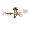 34 in. 6-Light Black Semi Flush Mount Gold Modern Chandelier with Ribbed Clear Glass Shade by SILJOY