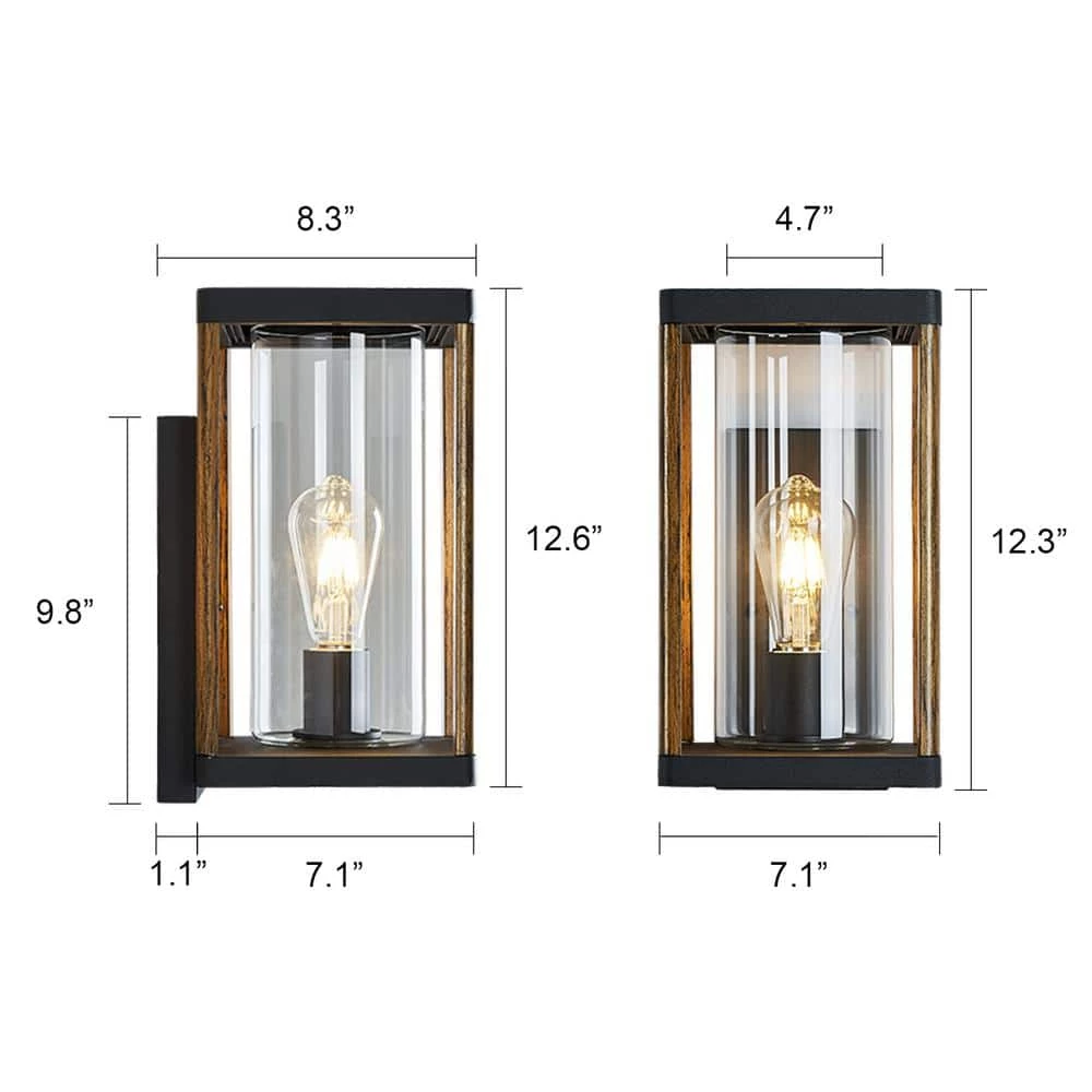 Modern 1-Light Industrial Black Linear Wall Sconce Painted Oak Hardwired Outdoor Wall Lantern with Clear Glass Shade by SILJOY - Image 3