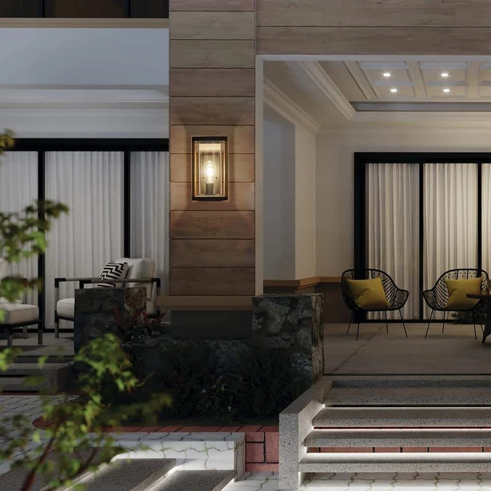 Modern 1-Light Industrial Black Linear Wall Sconce Painted Oak Hardwired Outdoor Wall Lantern with Clear Glass Shade by SILJOY - Image 2