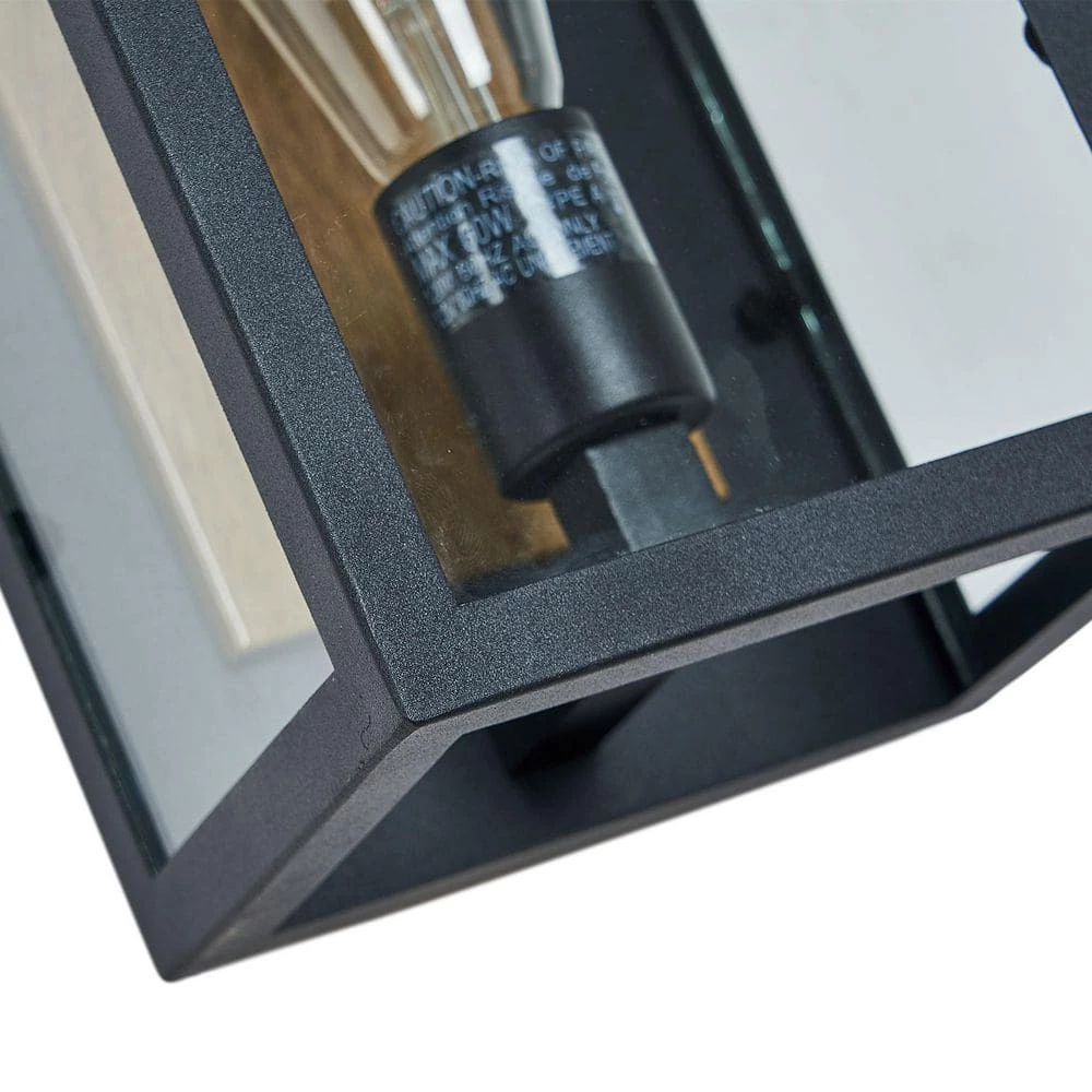 Modern 1-Light Rectangle Black Outdoor Sconce with Clear Glass Shade Exterior Painted Wood Outdoor Wall Light by SILJOY - Image 6