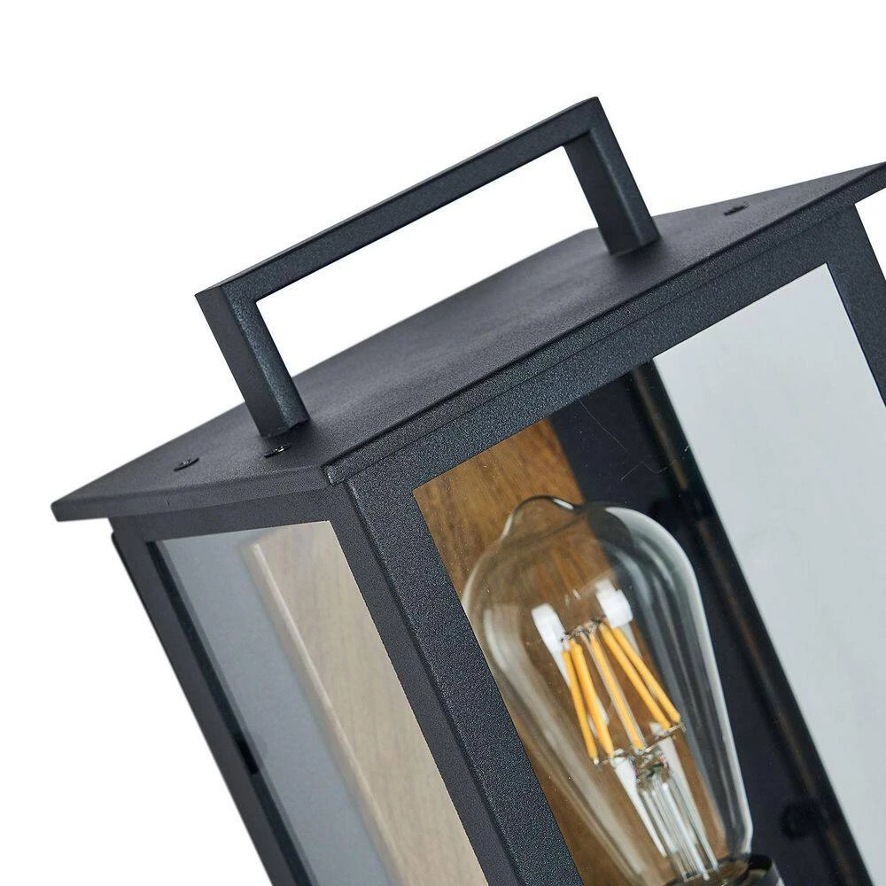 Modern 1-Light Rectangle Black Outdoor Sconce with Clear Glass Shade Exterior Painted Wood Outdoor Wall Light by SILJOY - Image 7
