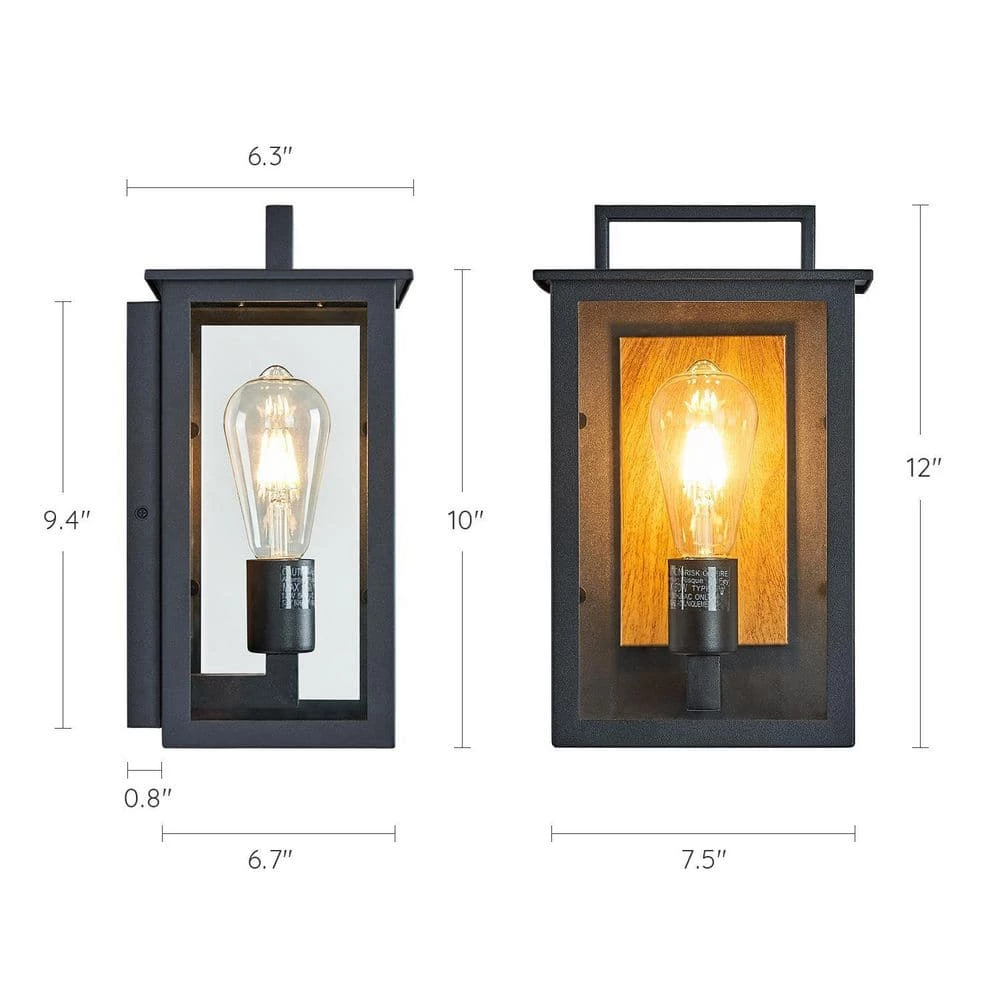 Modern 1-Light Rectangle Black Outdoor Sconce with Clear Glass Shade Exterior Painted Wood Outdoor Wall Light by SILJOY - Image 4
