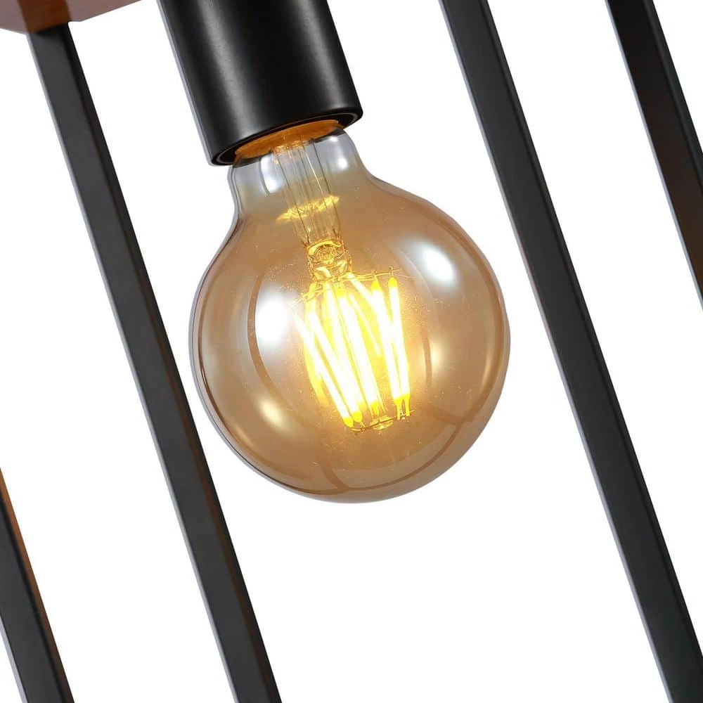 Black Farmhouse Kitchen Pendant Lighting Fixture 1-Light Rustic Wood Cage Island Hanging Mini Pendant Light by SILJOY - Image 5