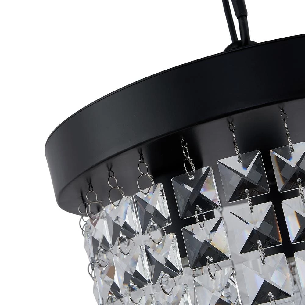 10 in. 3-Light Modern Black Chandelier Crystal Pendant Lighting by SILJOY - Image 6