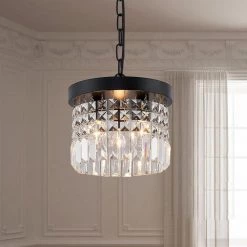 10 in. 3-Light Modern Black Chandelier Crystal Pendant Lighting by SILJOY