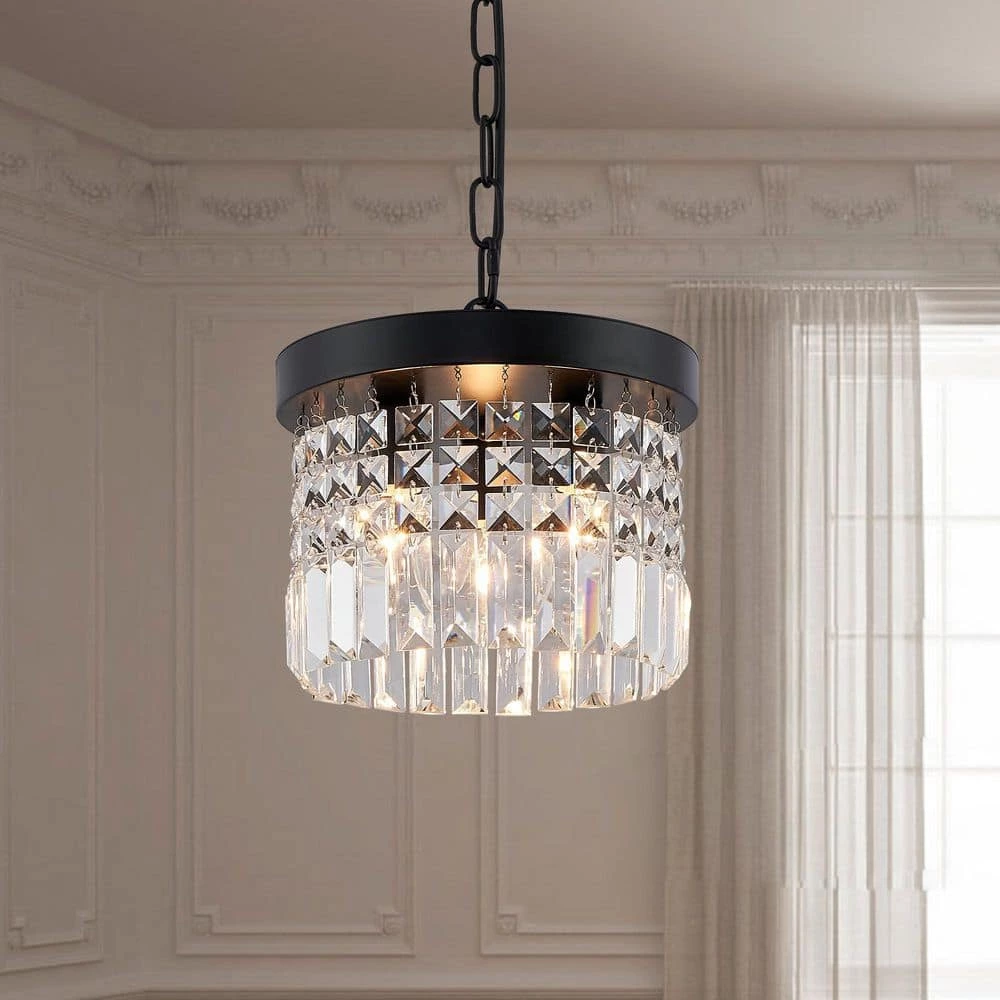 10 in. 3-Light Modern Black Chandelier Crystal Pendant Lighting by SILJOY