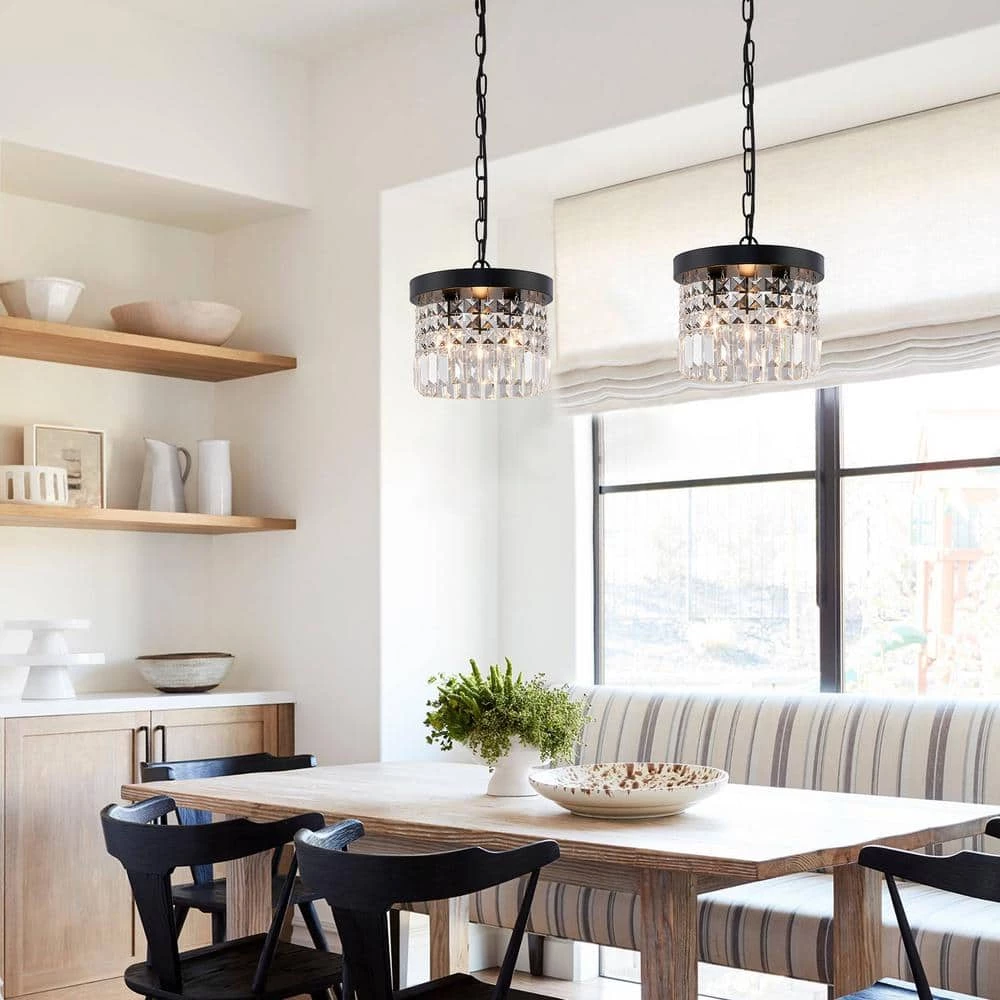 10 in. 3-Light Modern Black Chandelier Crystal Pendant Lighting by SILJOY - Image 3