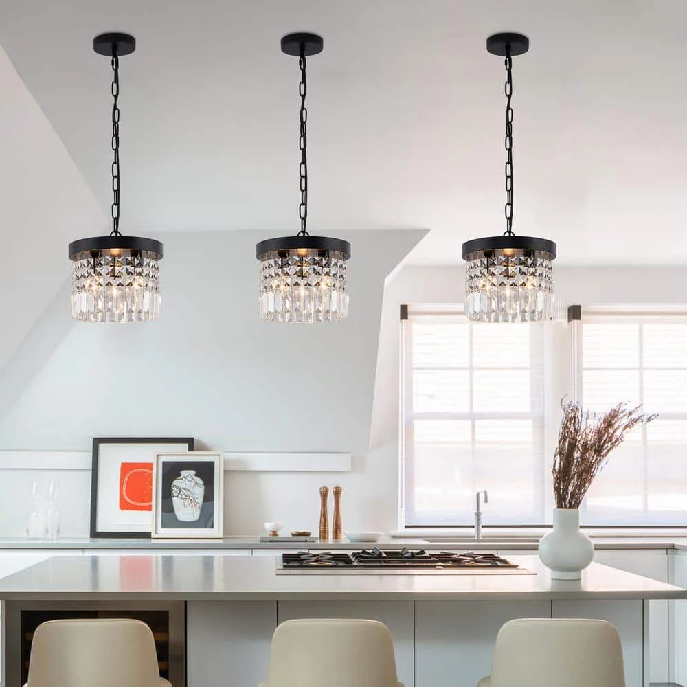 10 in. 3-Light Modern Black Chandelier Crystal Pendant Lighting by SILJOY - Image 2