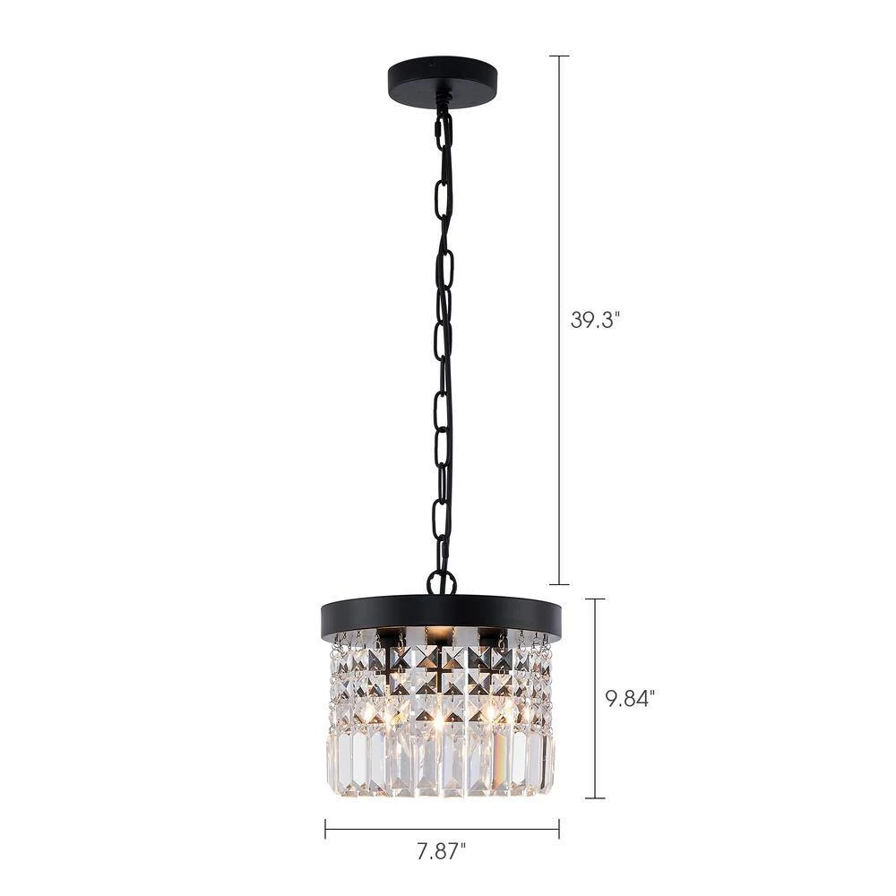 10 in. 3-Light Modern Black Chandelier Crystal Pendant Lighting by SILJOY - Image 7