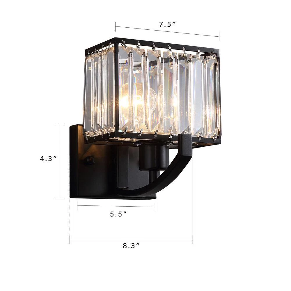 1-Light Black Crystal Wall Sconce by SILJOY - Image 4