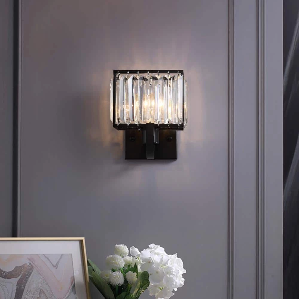 1-Light Black Crystal Wall Sconce by SILJOY - Image 2