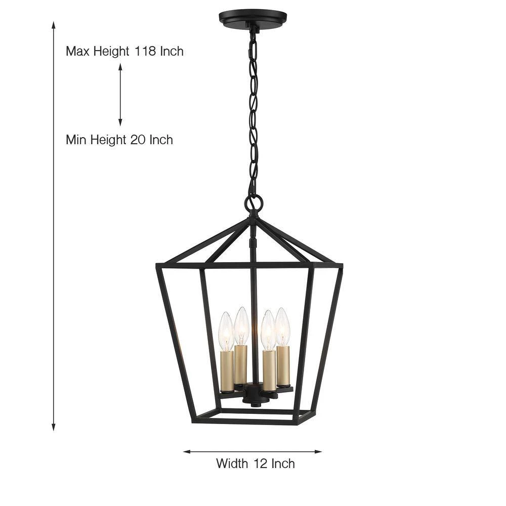 Farmhouse Vintage 4-Light Black Candle Style Geometric Pendant by Tatahance - Image 3