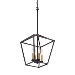 Farmhouse Vintage 4-Light Black Candle Style Geometric Pendant by Tatahance