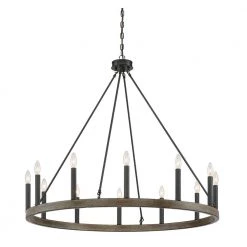 Farmhouse Vintage 12-Light Black Candle Style Octagonal Wagon Wheel Chandelier in Black by Tatahance
